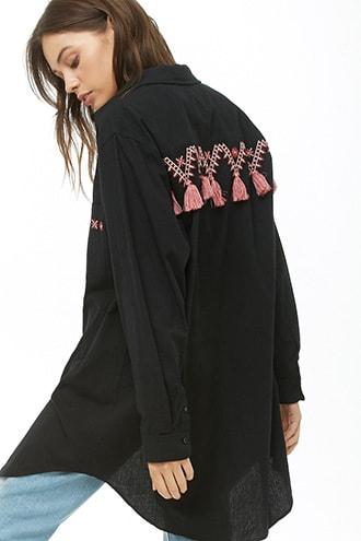Forever21 Embroidered Longline Jacket