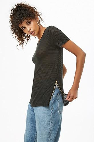 Forever21 Zippered Striped Tee