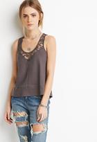 Forever21 Embroidered Mesh-paneled Tank