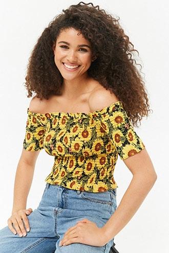 Forever21 Sunflower Off-the-shoulder Crop Top