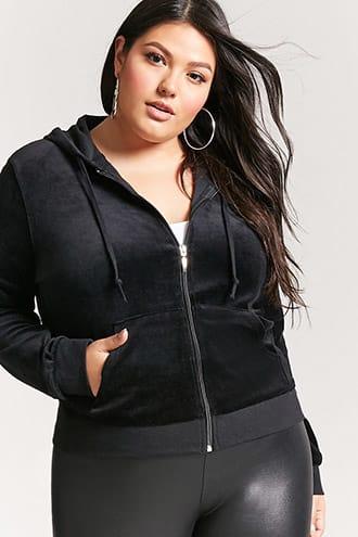 Forever21 Plus Size Velvet Zip-front Hoodie