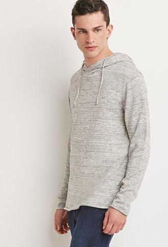 21 Men Men's  Oatmeal Marled Knit Drawstring Hoodie