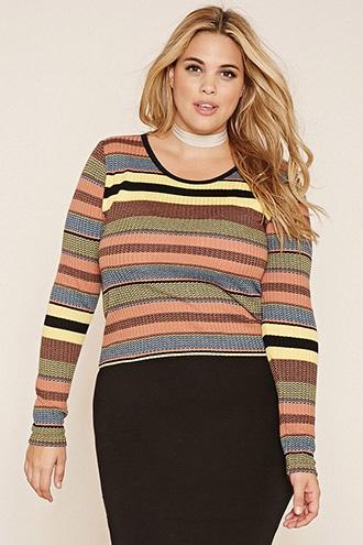 Forever21 Plus Women's  Ginger & Navy Plus Size Striped Crop Top