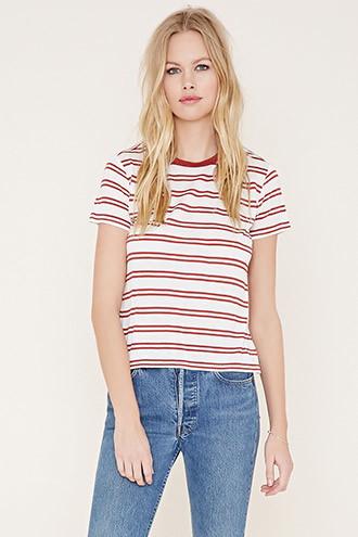 Forever21 Women's  Cream & Rust Boxy Stripe Tee
