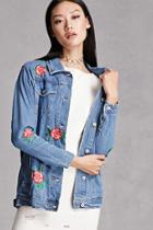 Forever21 Rose Embroidered Denim Jacket