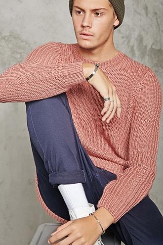 21 Men Men's  Mauve Chunky Ribbed Knit Sweater