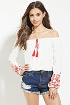 Forever21 Women's  Embroidery Off-the-shoulder Top