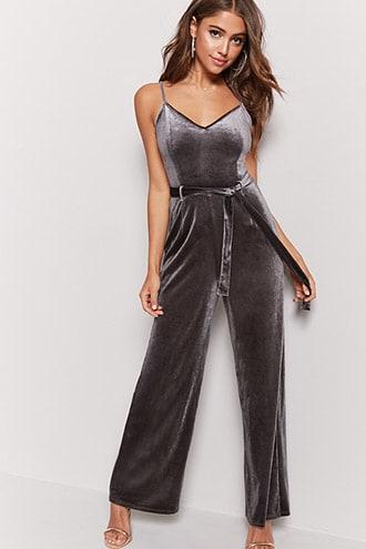 Forever21 Velvet Belted Palazzo Jumpsuit