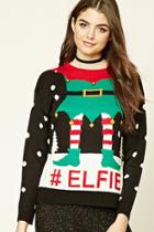 Forever21 Women's  #elfie Graphic Holiday Sweater