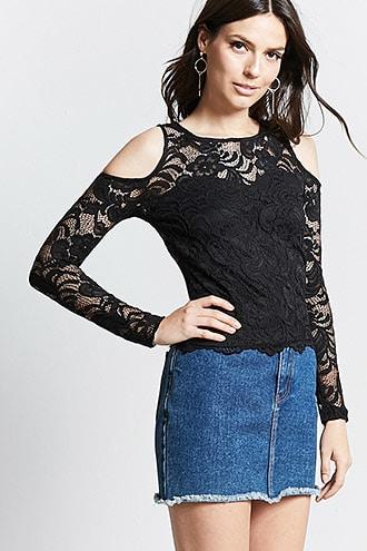 Forever21 Open-shoulder Lace Top