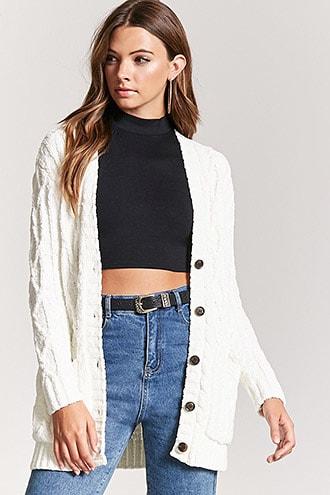 Forever21 Chenille Cable Knit Cardigan