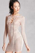 Forever21 Women's  Rose Metallic Open-knit Dress