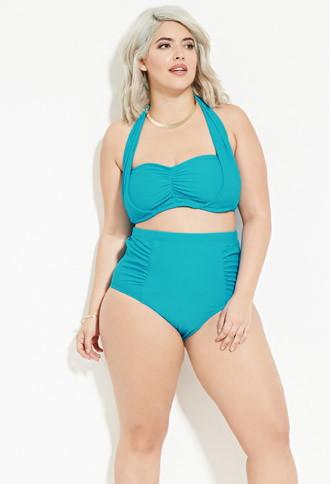 Forever21 Plus Women's  Neon Blue Plus Size Bandeau Halter Bikini Top