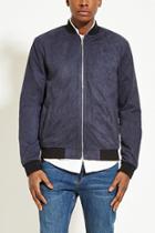 21 Men Men's  Navy Faux Suede Bomber Jacket