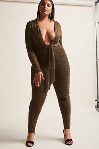 Forever21 Plus Size Lurex Plunging Jumpsuit