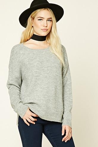 Forever21 Women's  Heather Grey Heathered Oversized Sweater