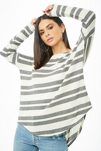 Forever21 Striped Brushed Knit High-low Top