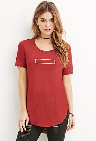 Forever21 Women's  No Basic Longline Tee (burgundy/black)