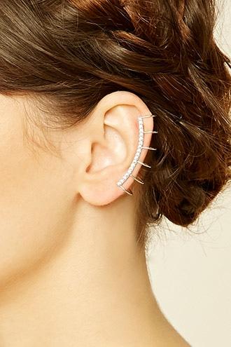 Forever21 Silver & Clear Rhinestone Ladder-cut Ear Cuff