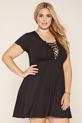 Forever21 Plus Women's  Charcoal Plus Size Lace-up Shift Dress