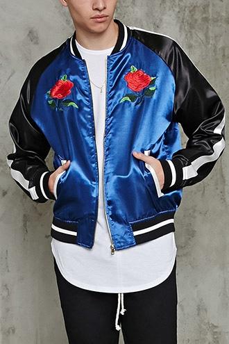 Forever21 Floral Embroidered Satin Jacket