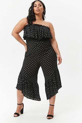 Forever21 Plus Size Ditsy Floral Flounce Tube Jumpsuit