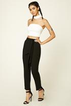 Forever21 Women's  Black Woven Self-tie Trousers