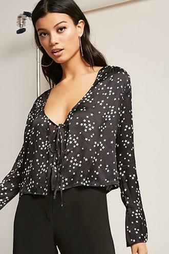 Forever21 Satin Star Print Wrap Top