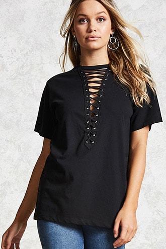 Forever21 Lace-up Front Tee