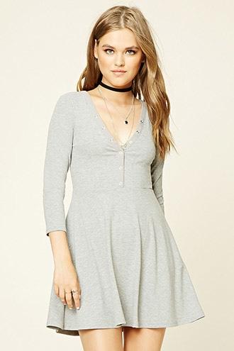 Forever21 Women's  Heather Grey Snap-button Skater Dress