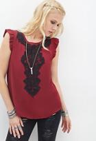Forever21 Embroidered Crochet Chiffon Top