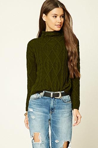 Forever21 Women's Mock Neck Cable Knit Sweater