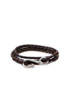 21 Men Braided Faux Leather Hook Bracelet (brown/silver)