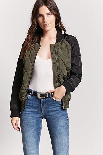 Forever21 Quilted Two-tone Bomber Jacket