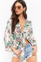 Forever21 Foliage Print Tie-front Top
