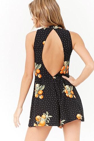 Forever21 Orange Print Cutout Romper