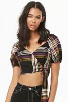 Forever21 Plaid Puff-sleeve Crop Top