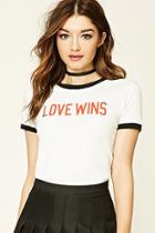 Forever21 Women's  Love Wins Graphic Ringer Tee