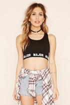 Forever21 Women's  Black & White Major Graphic Crop Top