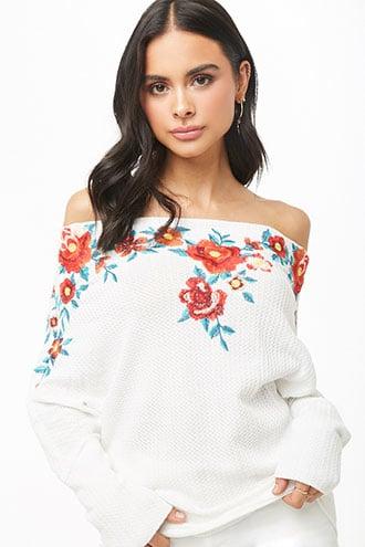 Forever21 Floral Embroidered Off-the-shoulder Top