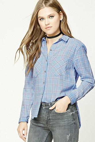 Forever21 Dolphin Hem Flannel Plaid Shirt