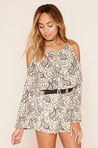 Forever21 Women's  Open-shoulder Paisley Romper