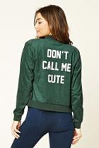 Forever21 Women's  Teal Faux Suede Bomber Jacket