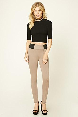 Forever21 Women's  Taupe Seamed Panel Leggings