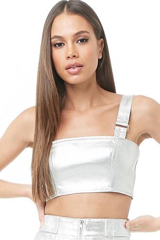 Forever21 Metallic Denim Crop Top
