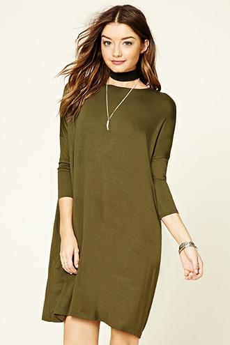 Forever21 Women's Olive Dolman T-shirt Dress
