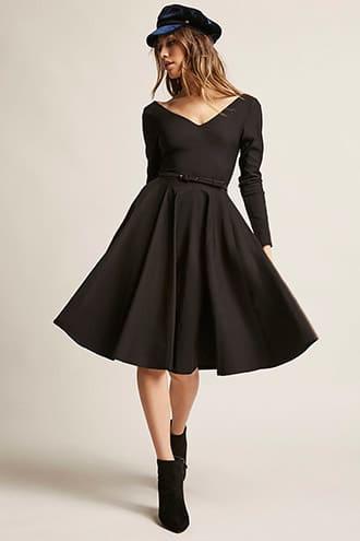 Forever21 Unique Vintage Belted Fit & Flare Dress