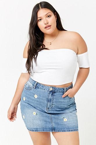 Forever21 Plus Size Daisy Embroidered Denim Mini Skirt