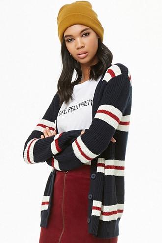 Forever21 Striped Ribbed Cardigan