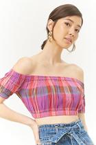 Forever21 Madras Off-the-shoulder Crop Top